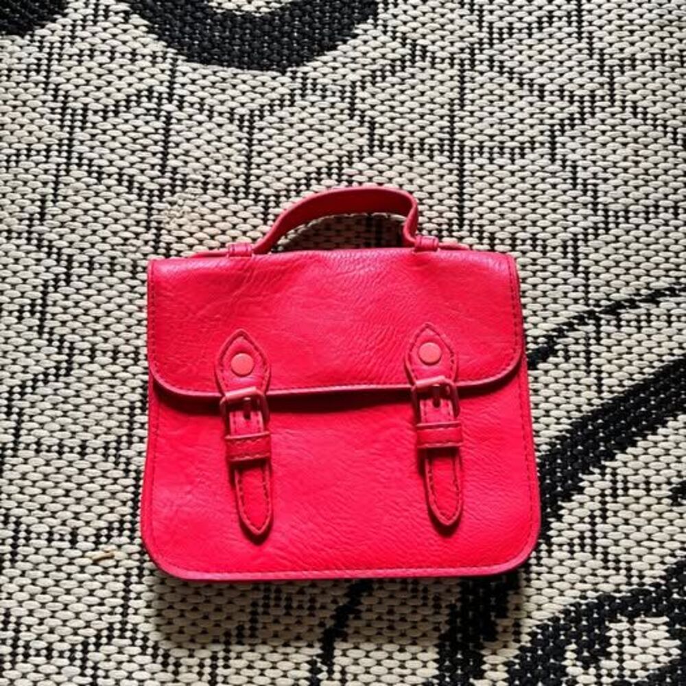 Red Faux Leather Mini Satchel Handbag purse